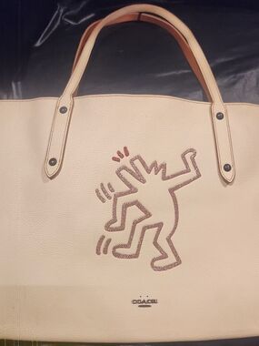 Coach Cream Tote with Glitter Dance Graphic